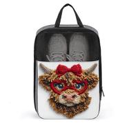 Yarn Crochet Cute Highland Cow Shoe Bag for Travel Daily Use Anti-dust Storage Carrier Golf Shoe Pouch