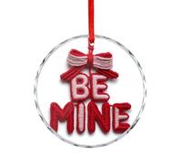 Yarn Crochet Word Be Mine Valentines Day Crystal Glass Hanging Ornaments for Christmas Tree Decor