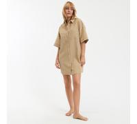 Yarn-Dyed Gingham Check Nightshirt in Seersucker Cumin