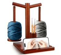 Yarn Holder Magnetic, Wooden Wool Ball Holder for Crocheting & Knitting, Double Spindle Rotating Yarn Spinner with Storage Organizer, Phone Stand, Portable Sewing Thread Dispenser for Crochet Lovers