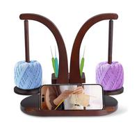 Yarn Holder Portable for Crocheting and Knitting, Magnetic Wool Holder Wooden Rotating Yarn Spinner with Phone Holder and Crochet Hook Organizer, Detachable Double Yarns Ball Spool Rack