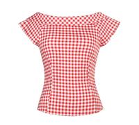 Yarn & Ink Women's 1950s Vintage Pinup Tops Back Bow Tie Cute Rockabilly Swing Work Formal Shirt, Casual Blouse for Women, 15-red Gingham, L