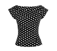 YARN & INK Women's 1950s Vintage Pinup Tops Back Bow Tie Cute Rockabilly Work Formal Shirt, Casual Blouse for Women, 15-black Polka Dot, M