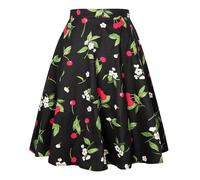YARN & INK Women's Cotton Midi Skirts Trendy 1950s Vintage Casual A-line Swing Skirt 50s with Pockets Spring Fall, Cherry Flower, S