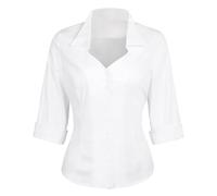 YARN & INK Women's Elegant Classic-Fit Casual Blouses Button Down 3/4 Sleeve Dressy Shirt 1950s Retro Work Office Tops, White, XL