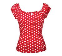 YARN & INK Women's Pinup Shirt 1950s Vintage Rockabilly Puff Sleeve Retro Pin Up Bow Blouse Off Shoulder Tops, Polka Dot Red, 4XL