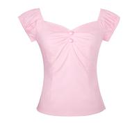 YARN & INK Women's Rockabilly Tops 1950s Pinup Shirt Casual Off Shoulder Vintage Blouse, 04-light Pink, L