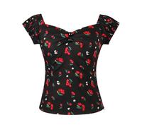 YARN & INK Women's Rockabilly Tops 1950s Pinup Shirt Casual Off Shoulder Vintage Blouse, Little Cherry Black, 8X-Large