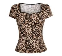 YARN & INK Women's Rockabilly Tops, 1950s Pinup Vintage Blouse Square Neck Slim Fit Shirt Classic Elegant for Women Girls, Leopard, L