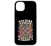 Yarn Is My Therapy Funny Crochet Granny Square Retro Groovy Case for iPhone 14 Plus