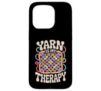 Yarn Is My Therapy Funny Crochet Granny Square Retro Groovy Case for iPhone 15 Pro