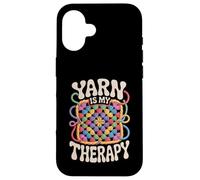 Yarn Is My Therapy Funny Crochet Granny Square Retro Groovy Case for iPhone 16