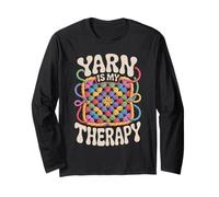Yarn is My Therapy Funny Crochet Granny Square Retro Groovy Long Sleeve T-Shirt