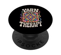 Yarn Is My Therapy Funny Crochet Granny Square Retro Groovy PopSockets Adhesive PopGrip