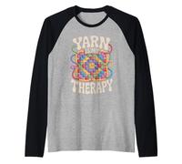 Yarn is My Therapy Funny Crochet Granny Square Retro Groovy Raglan Baseball Tee
