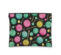 Yarn Lovers Makeup Bag, Colorful Knitting Balls Pattern Cosmetic Travel Pouch for Women, Portable Canvas Zipper Organizer, Craft Gift Bag for Festivals, Colorful, 7x9 Inch