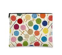 Yarn Pattern Makeup Bag, Colorful Knitting Tools Cosmetic Travel Pouch for Women, Portable Canvas Zipper Organizer, Craft Gift Toiletry Bag, Perfect for Festivals, Multicolor, 7x9 Inch, Yarn