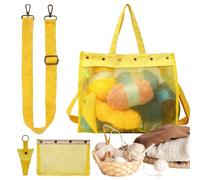 Yarn Storage Bag - Large Capacity Transparent Mesh Pouch, Transparent Knitting Crochet Organizer, Portable Craft Carrier for Home, Indoor and Outdoor, Yellow, Se référer au descriptif, Refer to