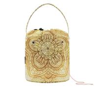 Yarn Storage Knitting Basket Bin, Polyester Crochet Bag 8.3x11 in Pockets Dividers Box Organizer with Handle Hand Drawn Gold Ethnic Circular Beige Ornament Flower