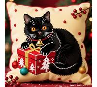 YarnAdventures 11CT Cross Stitch Pillow Kit,cat Holding a Gift,18x18in Embroidery Needlework Set DIY Printed Cross Stitch Cushion Kits for Adults