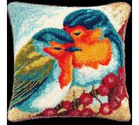 YarnAdventures Animal Bird Latch Hook Kits Pillow Printed Cushion,Christmas Robin,Needlework DIY Hook Latch Kit Pillowcase Cover Home Sofa Christmas Decoration,17x17in