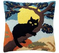 YarnAdventures Animal Cat Latch Hook Kits for Adults,Black cat Lying on a Branch,DIY Latch Hook kit Cushion Throw Pillow Embroidery Craft for Beginner Christmas,Birthday Gifts,17x17in