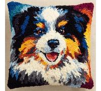 YarnAdventures Animal Dog DIY Rug Cushion kit,Shepherd Dog,Beginner Latch Hook kit - Therapeutic Craft for Adults - Pre-gridded Latch Canvas - Mothers Day Handmade Gift,17x17in