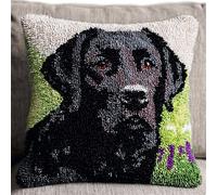 YarnAdventures Animal Dog Latch Hook Cushion Kits,Black Labrador,Latch Hook Pillow Case Kits Embroidery Carpet Set,DIY Needlework Sofa Cushion,17x17in