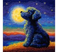 YarnAdventures Animal Dog Latch Hook Cushion Kits for Adults,Poodle Under The Starry Sky,Latch Hook Pillow Case Kits Handmade Kids Parents Gift,17x17in