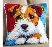 YarnAdventures Animal Dog Latch Hook Cushion Kits,Jack Russell Terrier,Latch Hook Pillow Case Kits Embroidery Carpet Set,DIY Needlework Sofa Cushion,17x17in