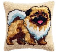 YarnAdventures Animal Dog Latch Hook Kits Pillowcase Embroidery Kit,Pekingese,Latch Hook Cushion Cover for Adults and Beginners,Pillow Cover Sofa Cushion Craft,43x43cm