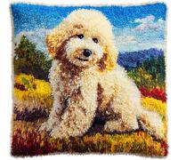 YarnAdventures Animal Dog Latch Hook Kits Pre Printed Color Canvas,Poodle in The Flowers,Cushion Cover Crocheting Pillow Case Sofa Pillows Home Decor,Hand-Woven Gifts,43x43cm