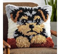 YarnAdventures Animal Dog Latch Hook Pillow Kits,Yorkshire Terrier Puppy,DIY Craft Kit for Adults Latch Hook Pillow Case Includes Canvas,Yarn,Instructions,17x17in