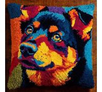 YarnAdventures Animal Dog Pre Printed Latch Hook Kits for Adults Beginners,Cute Puppy,DIY Needlework Pillow Cover Cushion Making Kit for Christmas Birthday Gift,43x43cm