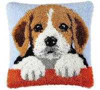 YarnAdventures Animal Latch Hook Cushion Cover Kit,Cute Beagle Puppy,Pillow Case Rug Cover Kids Beginner DIY Needlework Embroidery Kits Handmade Set,17x17in