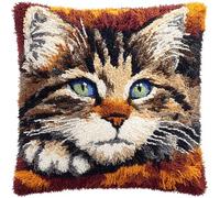 YarnAdventures Animal Latch Hook Kits Pillow for Adults,A Cute Tabby cat,Latch Hook Kit Cushion Latch Hook,Embroidery DIY Needlework Pillow Cover,17x17in
