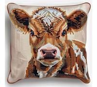 YarnAdventures Animal Latch Hook Kits Pre Printed Color Canvas,Cute Brown Calf,Cushion Cover Crocheting Pillow Case Sofa Pillows Home Decor,Hand-Woven Gifts,43x43cm