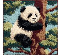 YarnAdventures Animal Latch Hook Kits Pre Printed Color Canvas,Panda Lying on a Tree Branch,Cushion Cover Crocheting Pillow Case Sofa Pillows Home Decor,Hand-Woven Gifts,43x43cm