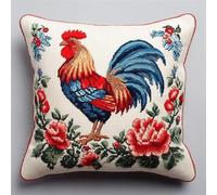 YarnAdventures animal Latch Hook Pillow Kits Pillow Cover,Beautiful big cock and flowers,Pattern Printed Cross Stich Hooking Pillowcase Cushion Crafts Embroidery Home Decor Kits,17x17in