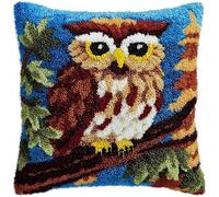 YarnAdventures Autumn Landscape Latch Hook Pillow Case Kits,Animal Owl,DIY Latch Hook Cushion Kits,Cross Stitch Embroidery Cushion Making Home Decor,43x43cm