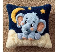 YarnAdventures Beautiful Night View Latch Hook Kits Pillow,Cartoon Elephant Under The Starry Sky,Printed Canvas Cushion DIY Kit Embroidery Pillowcase Rug Cover Home Sofa Christmas Decoration,17x17in