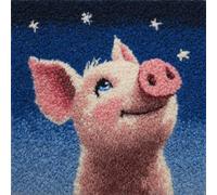 YarnAdventures Cartoon Animals DIY Latch Hook Kits,Pink Pig Under The Starry Sky,Pattern Printed Throw Pillow Case Cushion Cover Crochet Needlework Crafts for Kids and Adults,17x17in