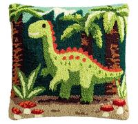 YarnAdventures Cartoon Animals Latch Hook Cushion kit,Cute Green Dinosaur,DIY Rug Cushion kit - Latch Hook Pillow for Beginners - Christmas Craft Activity,17x17in