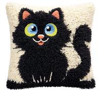 YarnAdventures Cartoon Animals Latch Hook Cushion Kits for Adults Beginnerscute Black cat,Handmade Crochet Craft Kits Cushion Cover Needlework for Home Decoration,17x17in