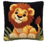 YarnAdventures Cartoon Animals Latch Hook Kits Pillow,Cute Little Lion,Printed Canvas Cushion DIY Kit Embroidery Pillowcase Rug Cover Home Sofa Christmas Decoration,17x17in
