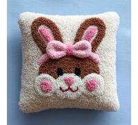 YarnAdventures Cartoon Animals Latch Hook Kits Pillow Printed Cushion,Little Bunny with a Bow,Needlework DIY Hook Latch Kit Pillowcase Cover Home Sofa Christmas Decoration,17x17in