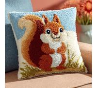 YarnAdventures Cartoon Animals Latch Hook Kits Pre Printed Color Canvas,Cute Squirrel,Cushion Cover Crocheting Pillow Case Sofa Pillows Home Decor,Hand-Woven Gifts,43x43cm
