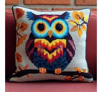 YarnAdventures Cartoon Bird Latch Hook Cushion Cover Kit,Owl on a Branch,Pillow Case Rug Cover Kids Beginner DIY Needlework Embroidery Kits Handmade Set,17x17in