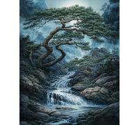 YarnAdventures Chinese Landscape Paint by Numbers for Adults Kits Canvas,Pine and Cypress Mountain Stream,Paint by Numbers DIY Acrylic Oil Painting Kits for Adults Beginners,40x50cm Frameless