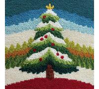 YarnAdventures Christmas DIY Latch Hook Kits,Snow Christmas Tree,Needlework Pillow Cover DIY Hooks Knitted Pillow Embroidery Latch Hook Cushion Kit,17x17in